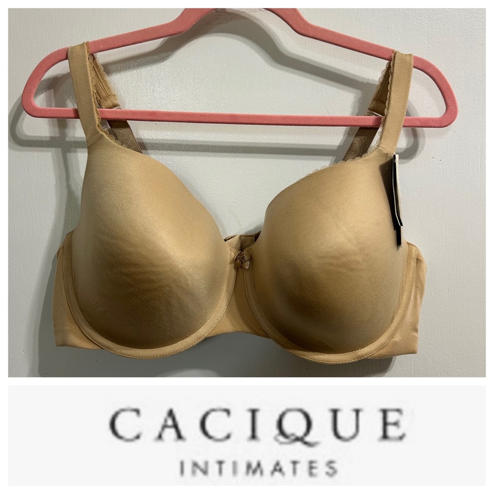 Cacique Indulge Supreme Comfort Balconette Bra 44D Beige Nude Lightly Lined NEW